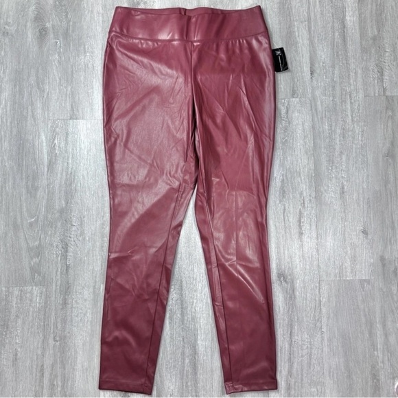 INC International Concepts Burgundy Red Leather Leggings 4 - Picture 3 of 5